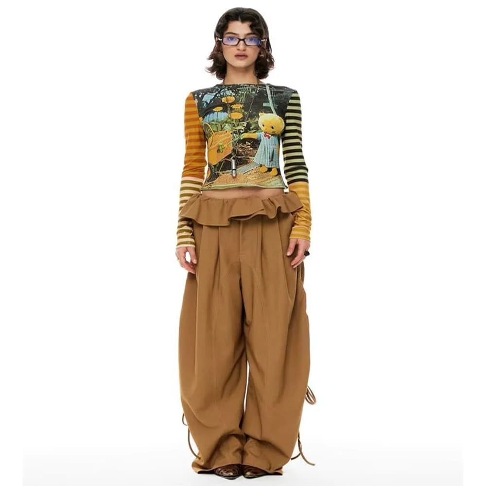 Wide Leg Trousers with Graphic Top and Loafers for a Whimsical Feel Wide Leg Trousers with Graphic Top and Loafers for a Whimsical Feel — Trendy Indie Outfits