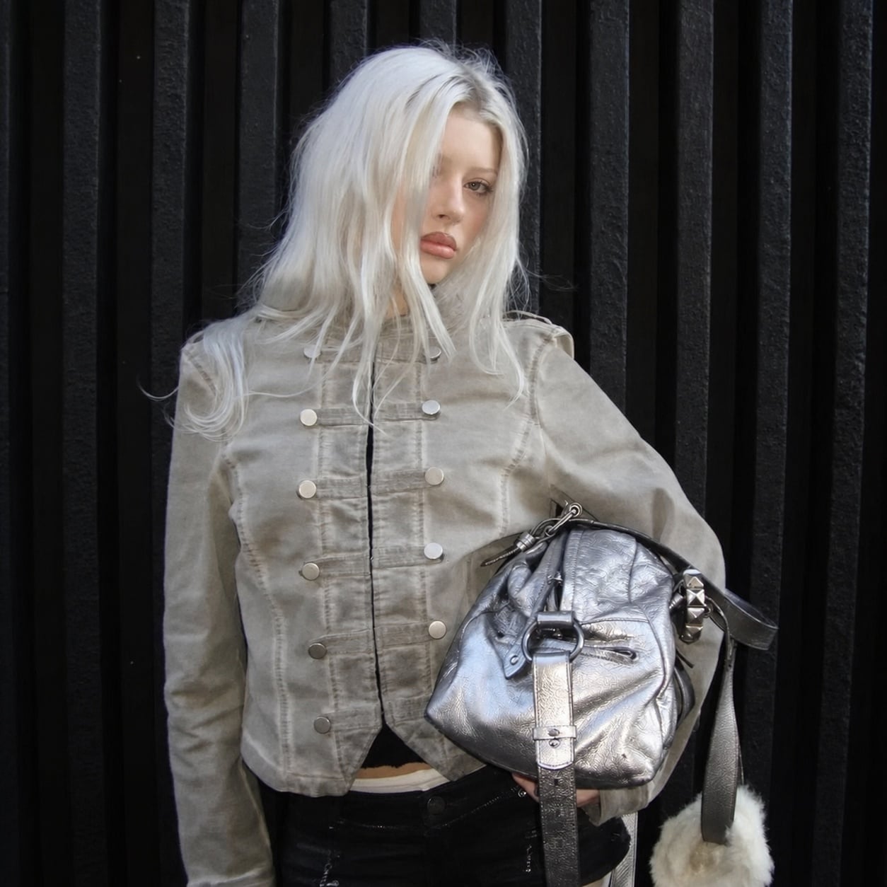 Fitted Military Jacket with Statement Handbag Fitted Military Jacket with Statement Handbag — Trendy Indie Outfits