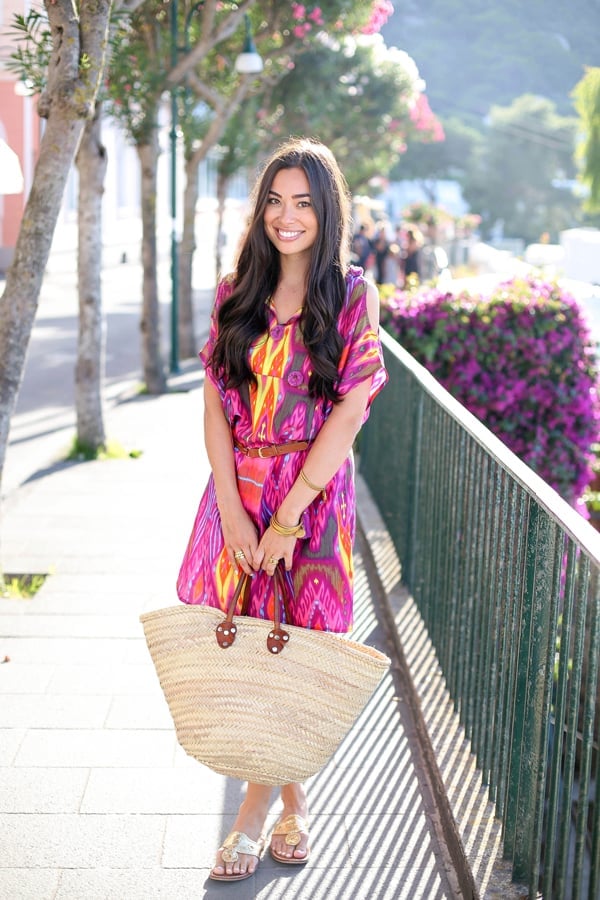 Colorful Ikat Print Dress With Leather Belt Colorful Ikat Print Dress With Leather Belt — Trendy Italy Outfits