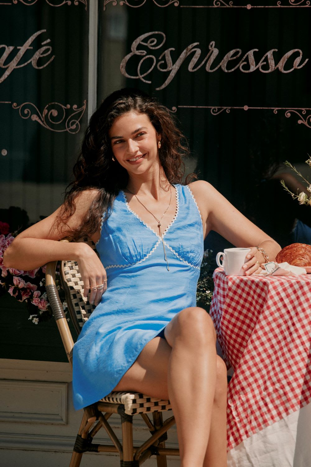 Bright Blue Textured Mini Dress With Scalloped Trim Bright Blue Textured Mini Dress With Scalloped Trim — Trendy Italy Outfits