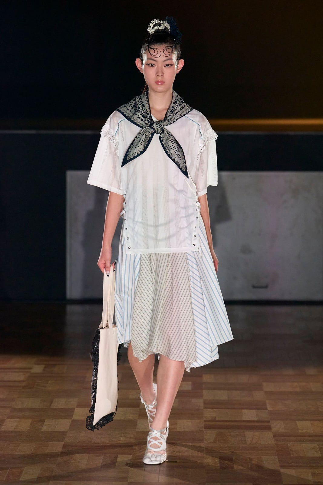 Layered Striped Skirt With Lace-Up Sandals — Trendy Japan Outfits