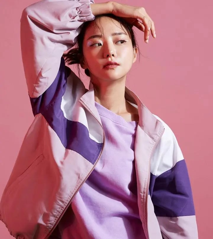 Color-Blocked Jacket With Purple Sweatshirt — Trendy Japan Outfits