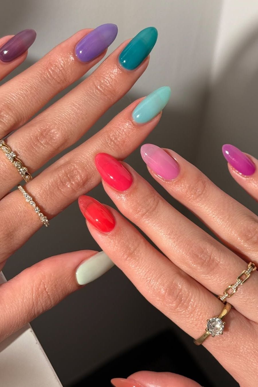 Medium Almond Multi-Color Jelly Nails Medium Almond Multi-Color Jelly Nails — Trendy Jelly Nails