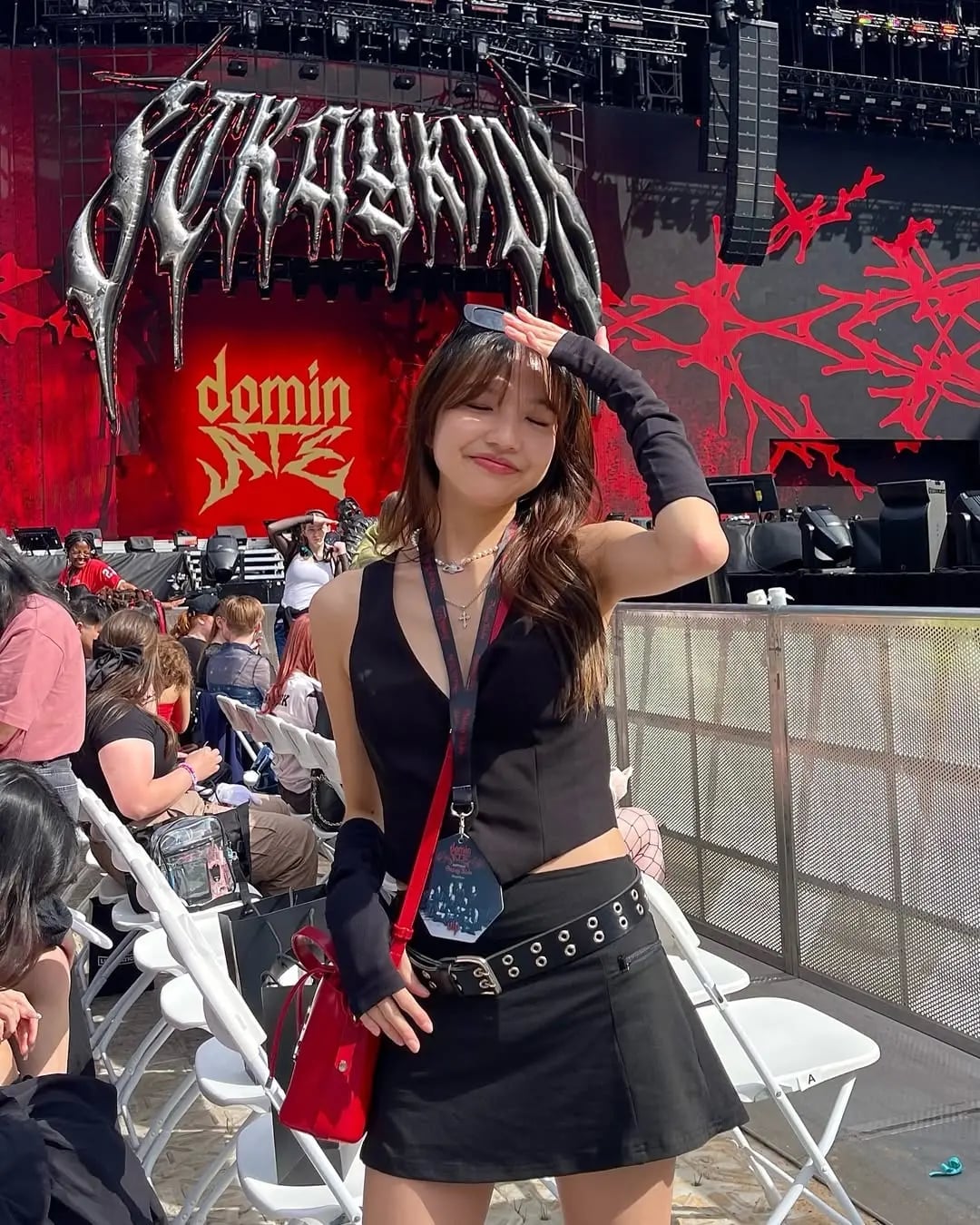 Concert Ready Cropped Top Vest Combo with Studded Skirt Concert Ready Cropped Top Vest Combo with Studded Skirt — Trendy K-pop Outfits