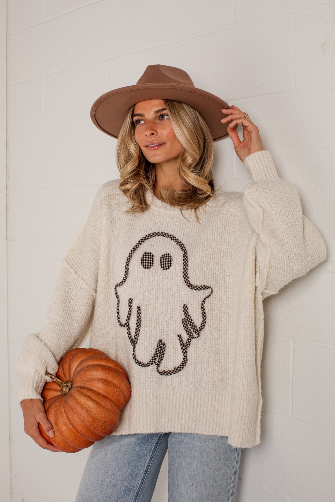 Cream Ghost Sweater With Light Wash Jeans Cream Ghost Sweater With Light Wash Jeans — Trendy Kawaii Outfits