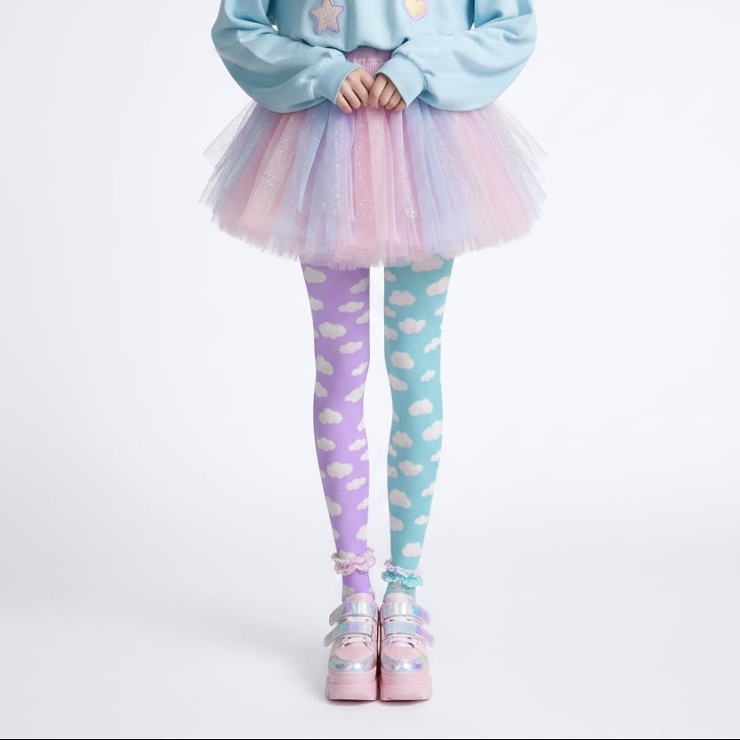 Layered Tulle Skirt With Mismatched Tights and Ruffled Ankle Socks Layered Tulle Skirt With Mismatched Tights and Ruffled Ankle Socks — Trendy Kawaii Outfits