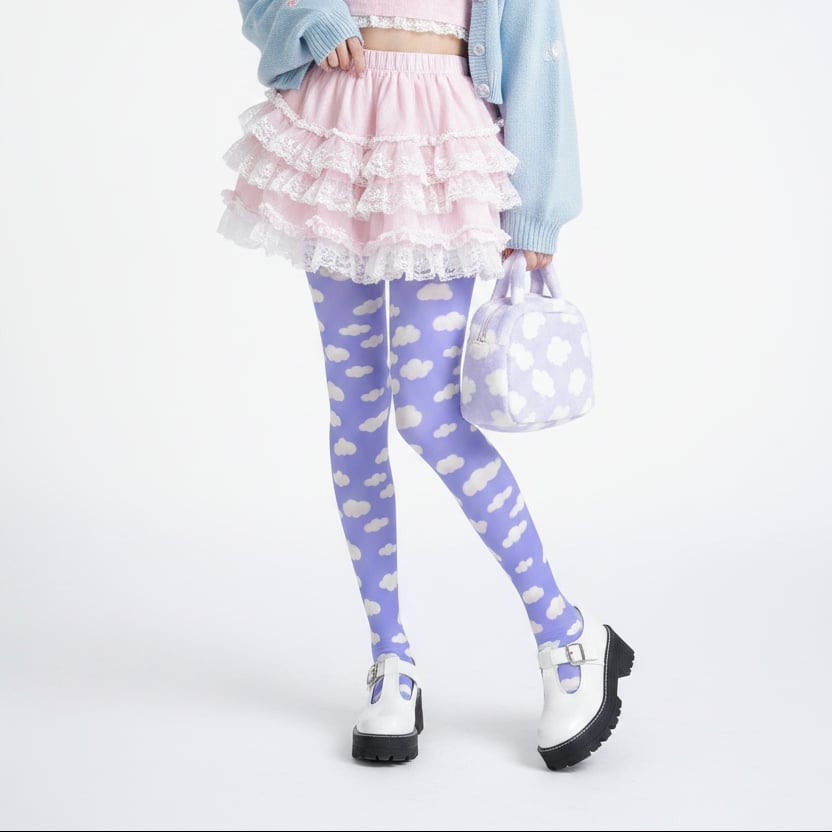 Lavender Cloud Tights With Ruffled Skirt and Platform Mary Janes Lavender Cloud Tights With Ruffled Skirt and Platform Mary Janes — Trendy Kawaii Outfits