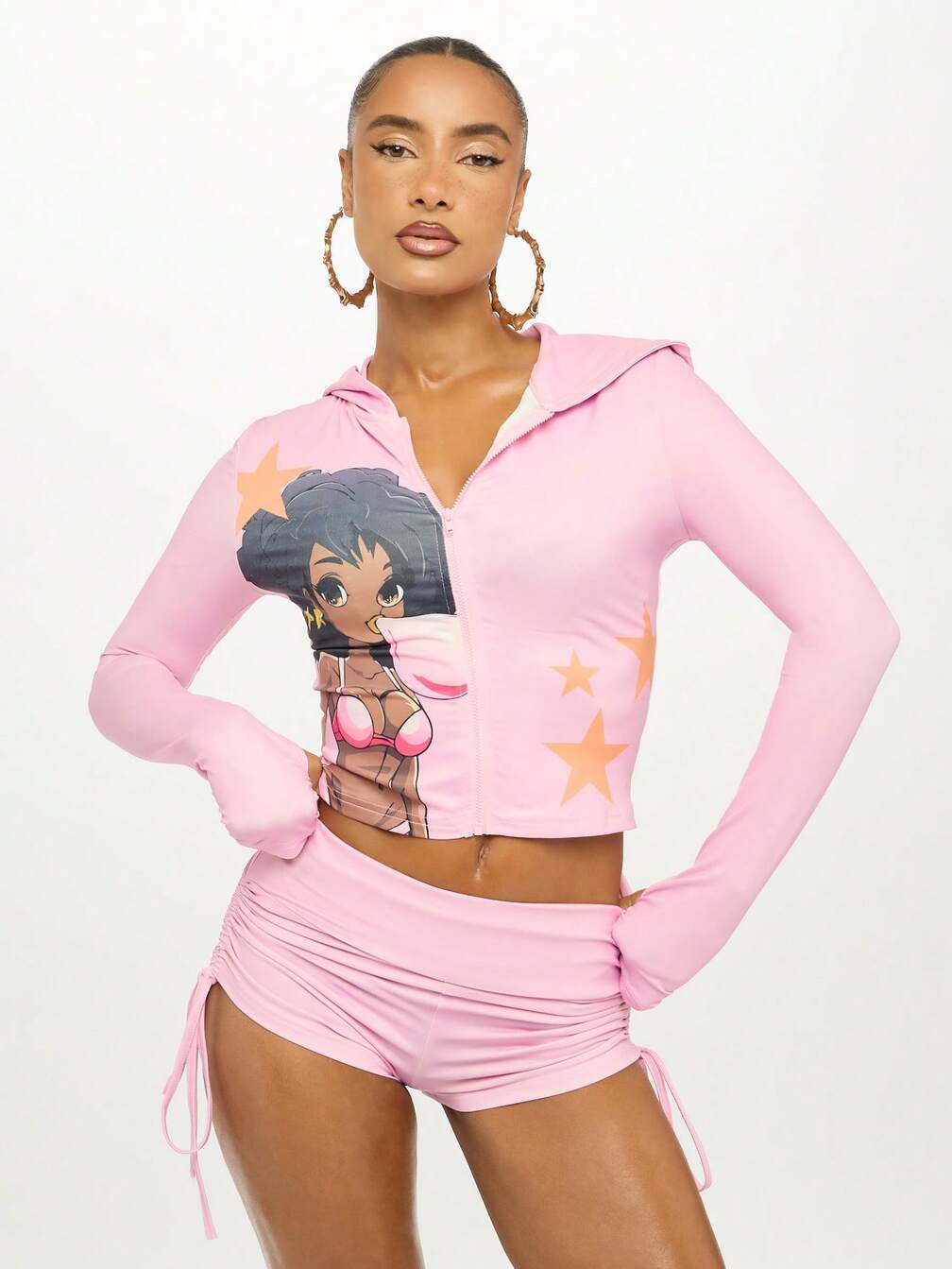 Pink Anime Graphic Hoodie Crop Top Pink Anime Graphic Hoodie Crop Top — Trendy Kawaii Outfits