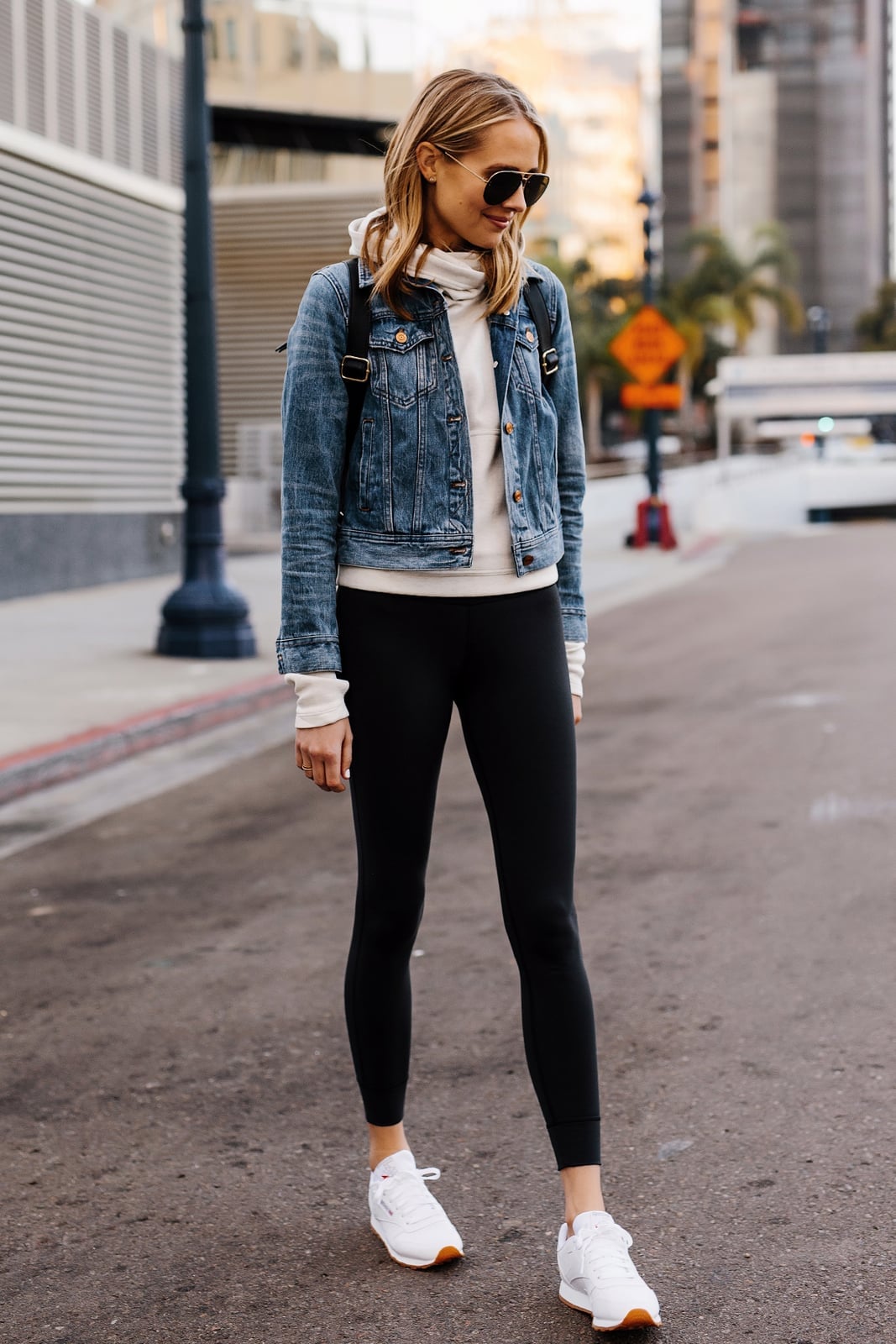 Denim Jacket Over Hoodie with Black Leggings Denim Jacket Over Hoodie with Black Leggings — Trendy Lazy Outfits