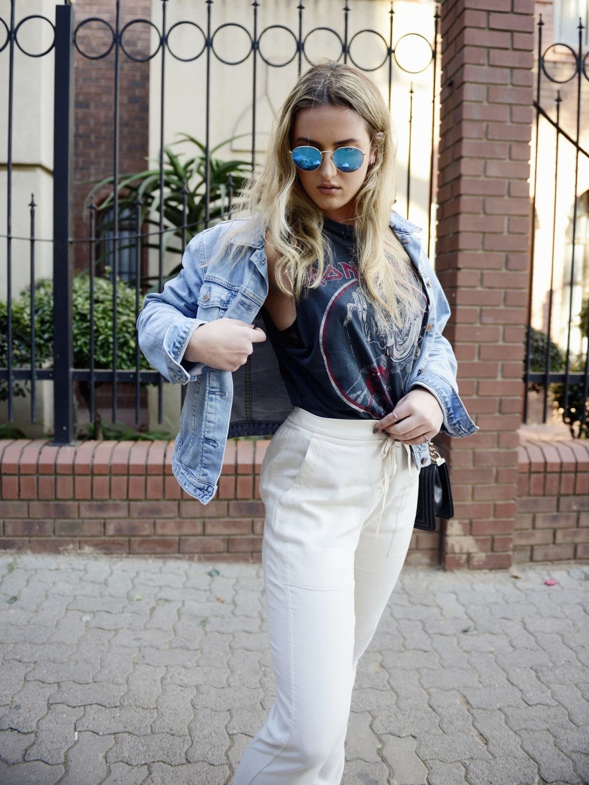 Denim Jacket Over Graphic T-Shirt with Drawstring Trousers Denim Jacket Over Graphic T-Shirt with Drawstring Trousers — Trendy Lazy Outfits