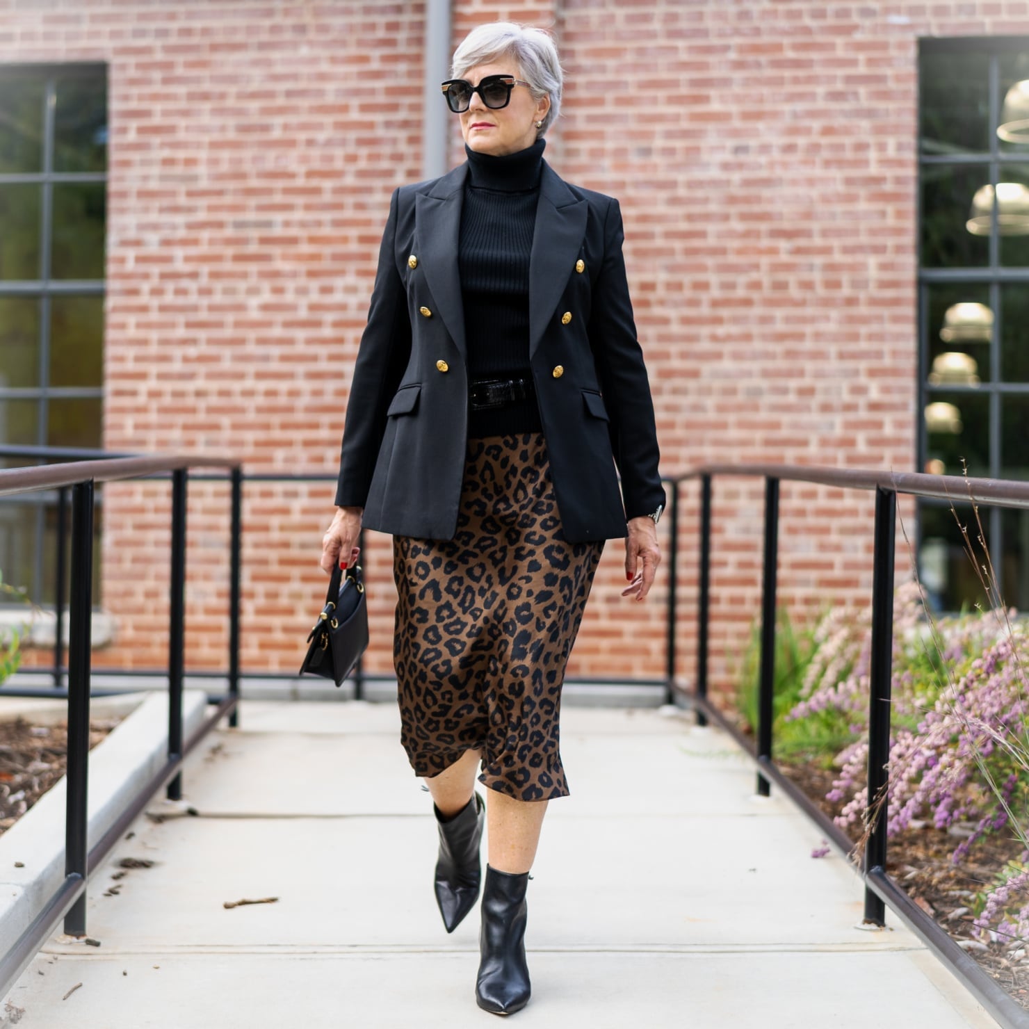 Satin Leopard Midi Skirt with a Sharp Black Blazer Satin Leopard Midi Skirt with a Sharp Black Blazer — Trendy Leopard Skirt Outfit