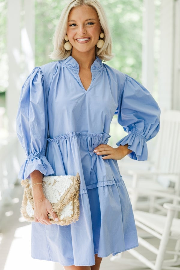 Light Blue Cotton Babydoll Dress with Tiered Skirt Light Blue Cotton Babydoll Dress with Tiered Skirt — Trendy Light Blue Outfits