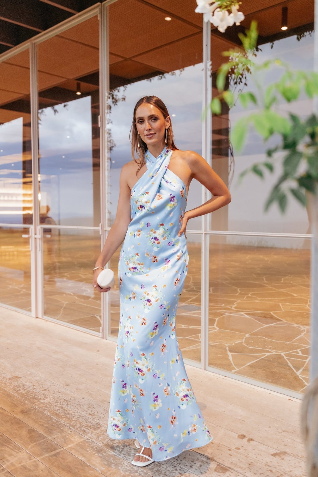 Cornflower Blue Halter Maxi Dress with Floral Print Cornflower Blue Halter Maxi Dress with Floral Print — Trendy Light Blue Outfits