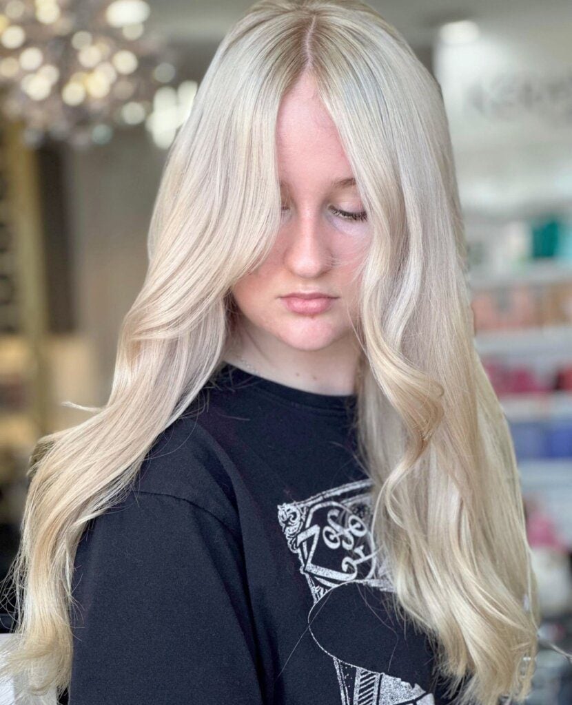 Mid-Back Monochromatic Blonde With Face-Framing — Trendy Light Hair Color