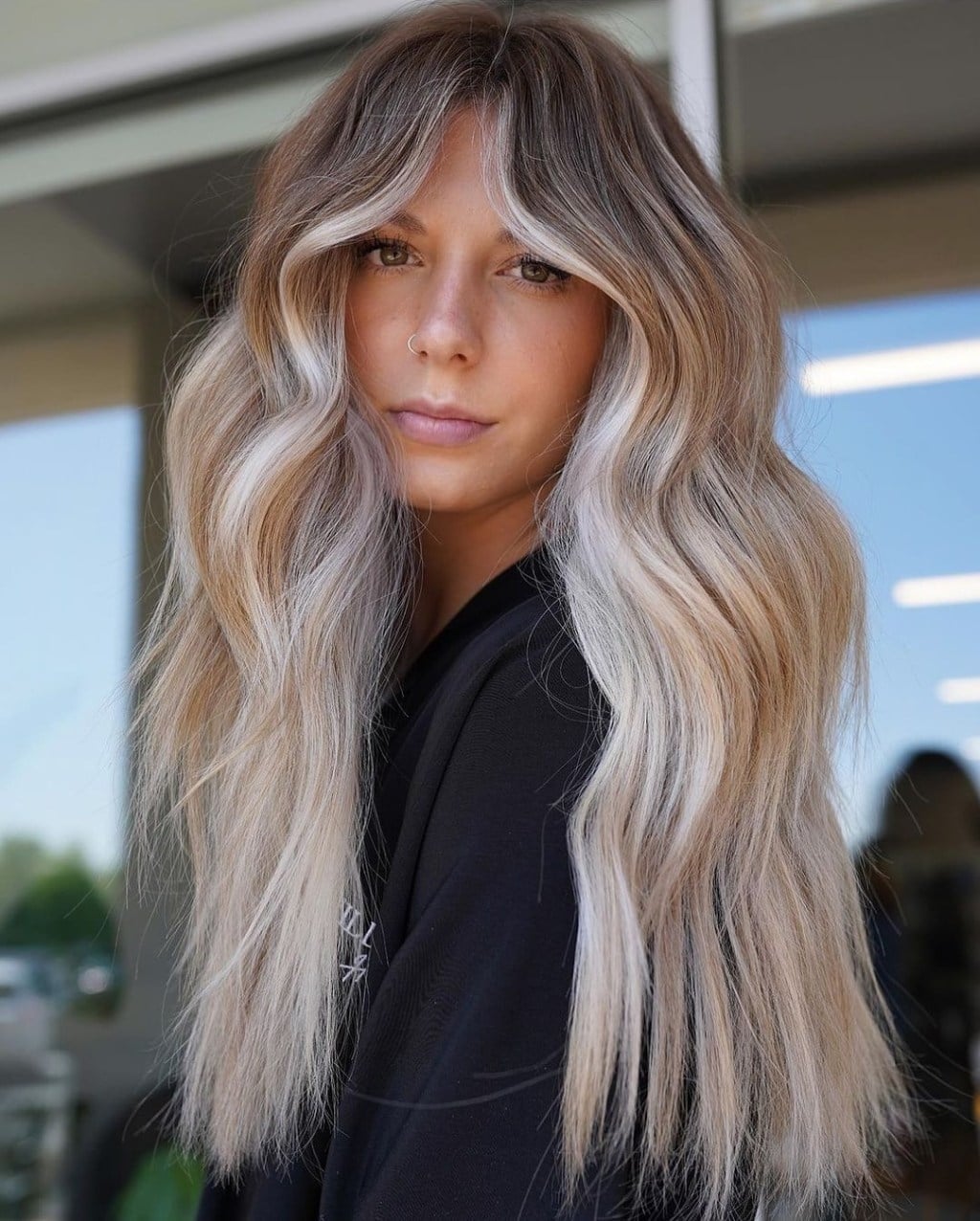 Long Ash Blonde With Highlights And Root Shadow — Trendy Light Hair Color
