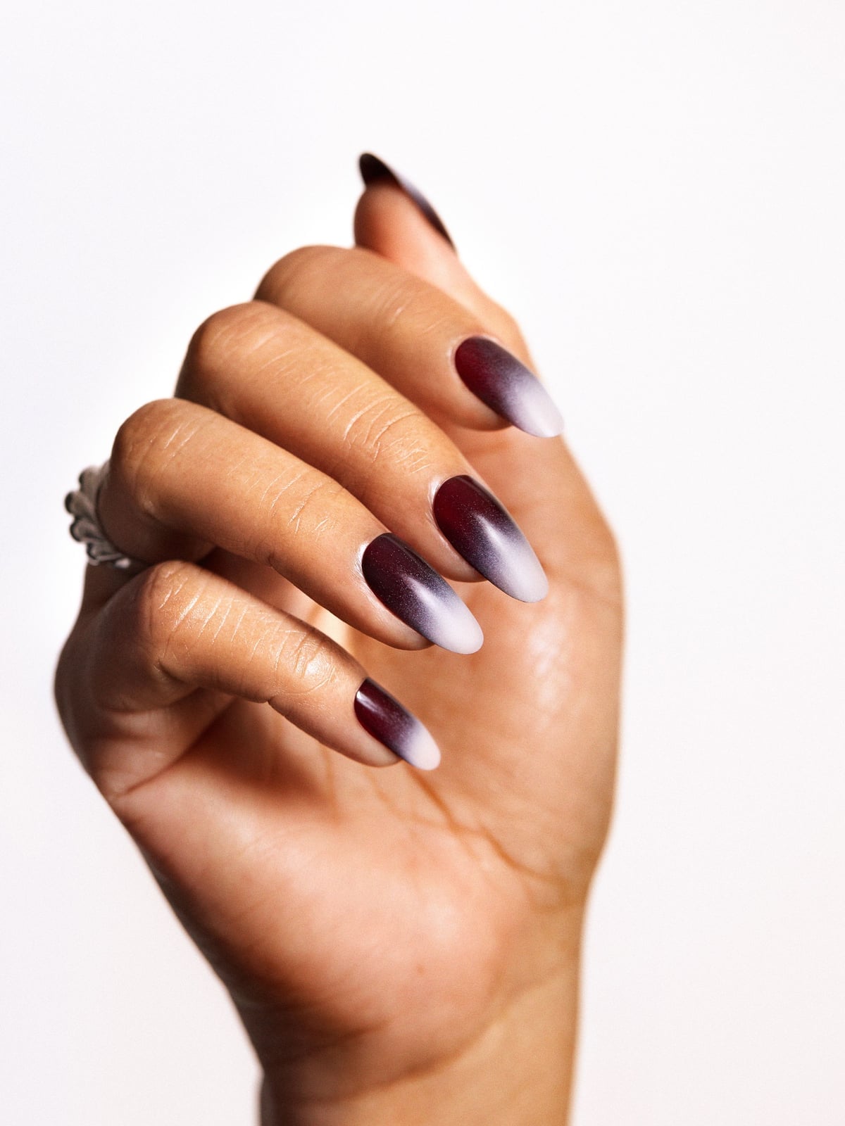 Matte Dark Red to White Ombre Coffin Nails Matte Dark Red to White Ombre Coffin Nails — Trendy Long Nails