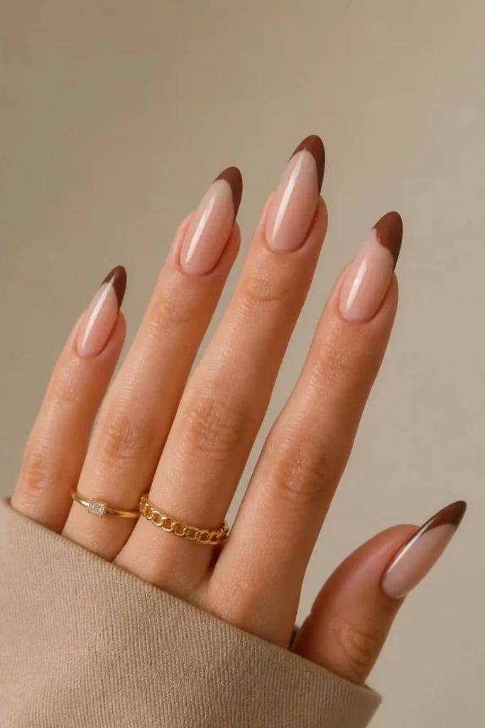 Dark Brown French Tip Long Almond Nails Dark Brown French Tip Long Almond Nails — Trendy Long Nails