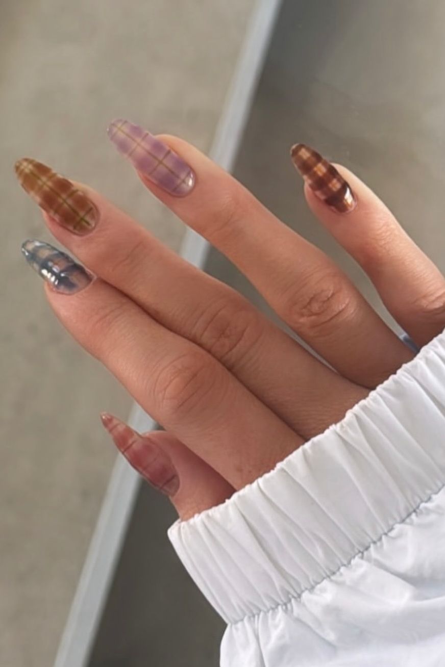 Clear Plaid Long Stiletto Nails Clear Plaid Long Stiletto Nails — Trendy Long Nails