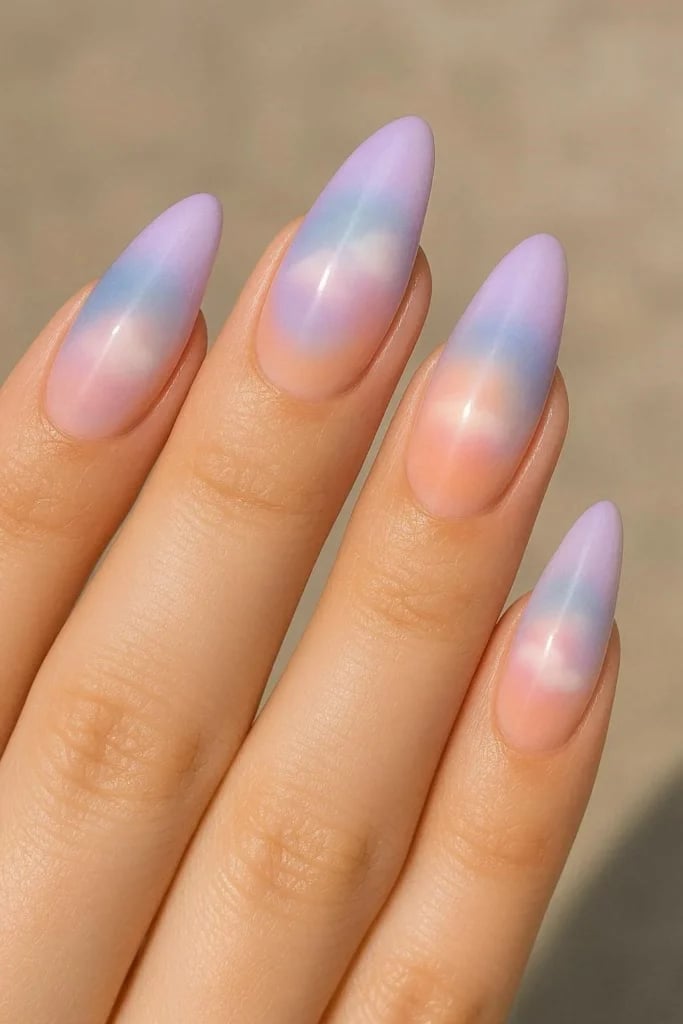 Milky Matte Cloud Effect Stiletto Nails Milky Matte Cloud Effect Stiletto Nails — Trendy Long Nails