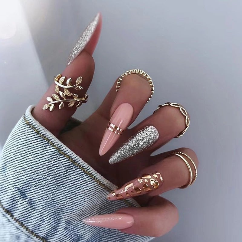 Pale Pink Glitter Accent Almond Nails, Glossy Pale Pink Glitter Accent Almond Nails, Glossy — Trendy Long Nails