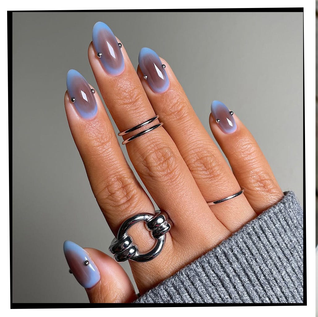 Matte Aura Blue Purple Almond Nails Matte Aura Blue Purple Almond Nails — Trendy Long Nails