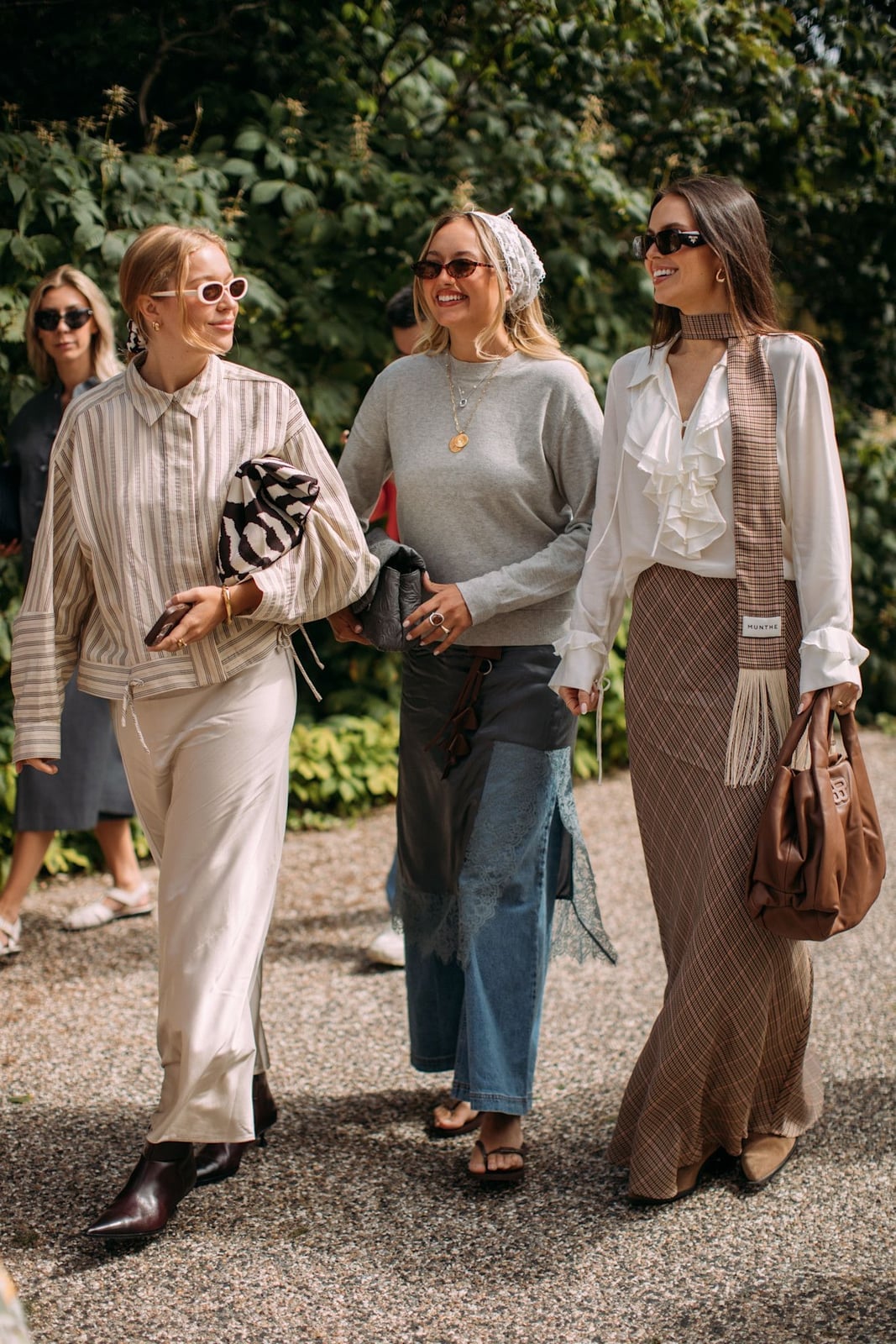 Striped Button-Down With Wide-Leg Trousers And Mixed Fabric Skirt Striped Button-Down With Wide-Leg Trousers And Mixed Fabric Skirt — Trendy Luxury Outfits