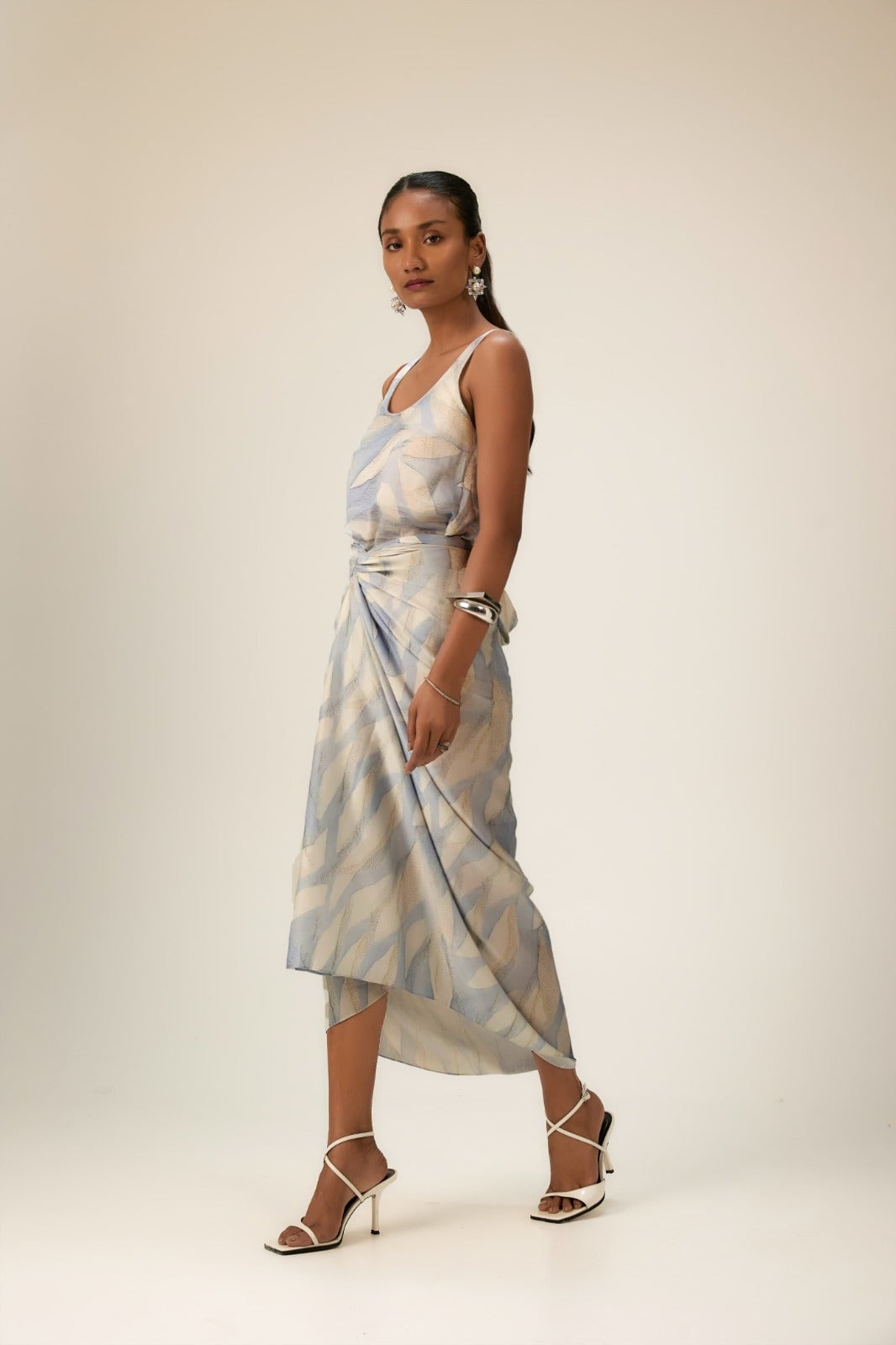 Light Blue And Beige Tank Top With Asymmetrical Skirt Set Light Blue And Beige Tank Top With Asymmetrical Skirt Set — Trendy Luxury Outfits