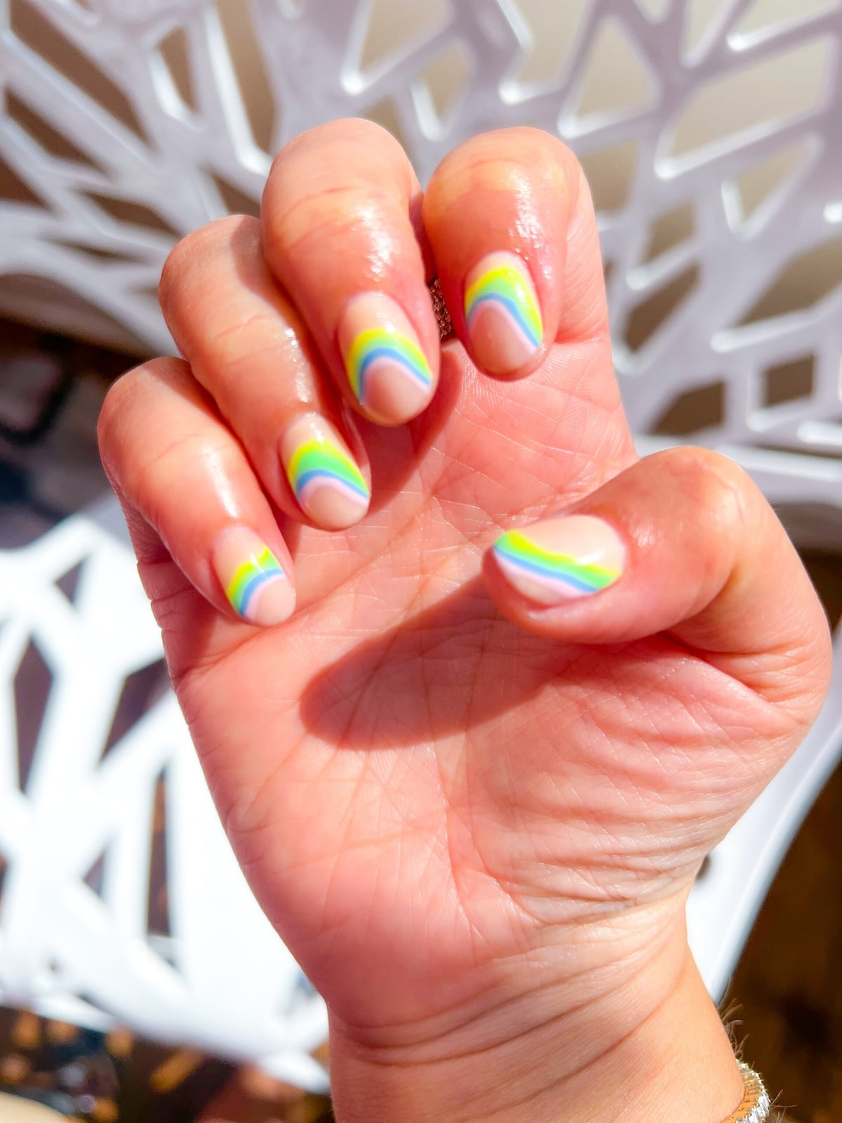 Short Almond Pastel Rainbow Stripe Nails Short Almond Pastel Rainbow Stripe Nails — Trendy Manicure Nails