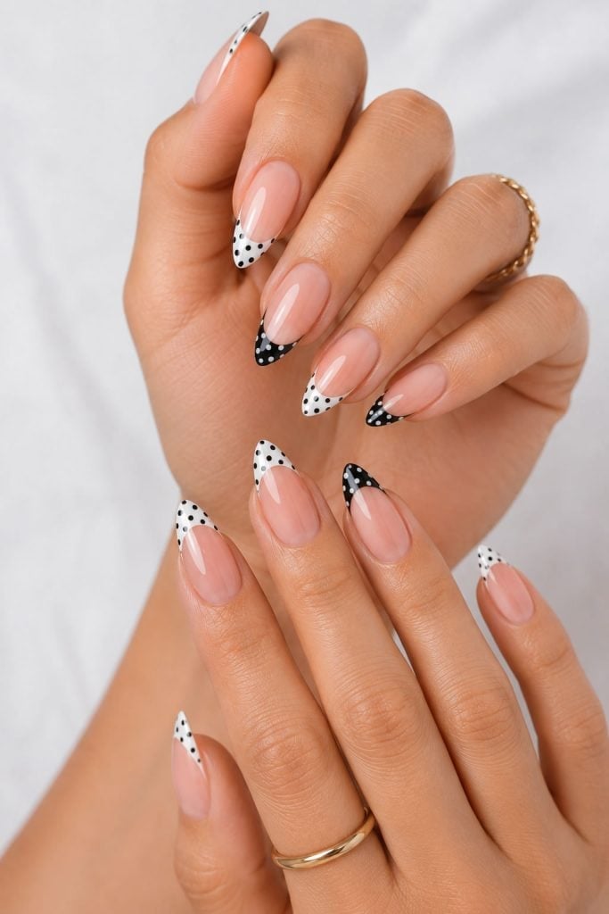 Long Almond Polka Dot French Tip Nails Long Almond Polka Dot French Tip Nails — Trendy Manicure Nails