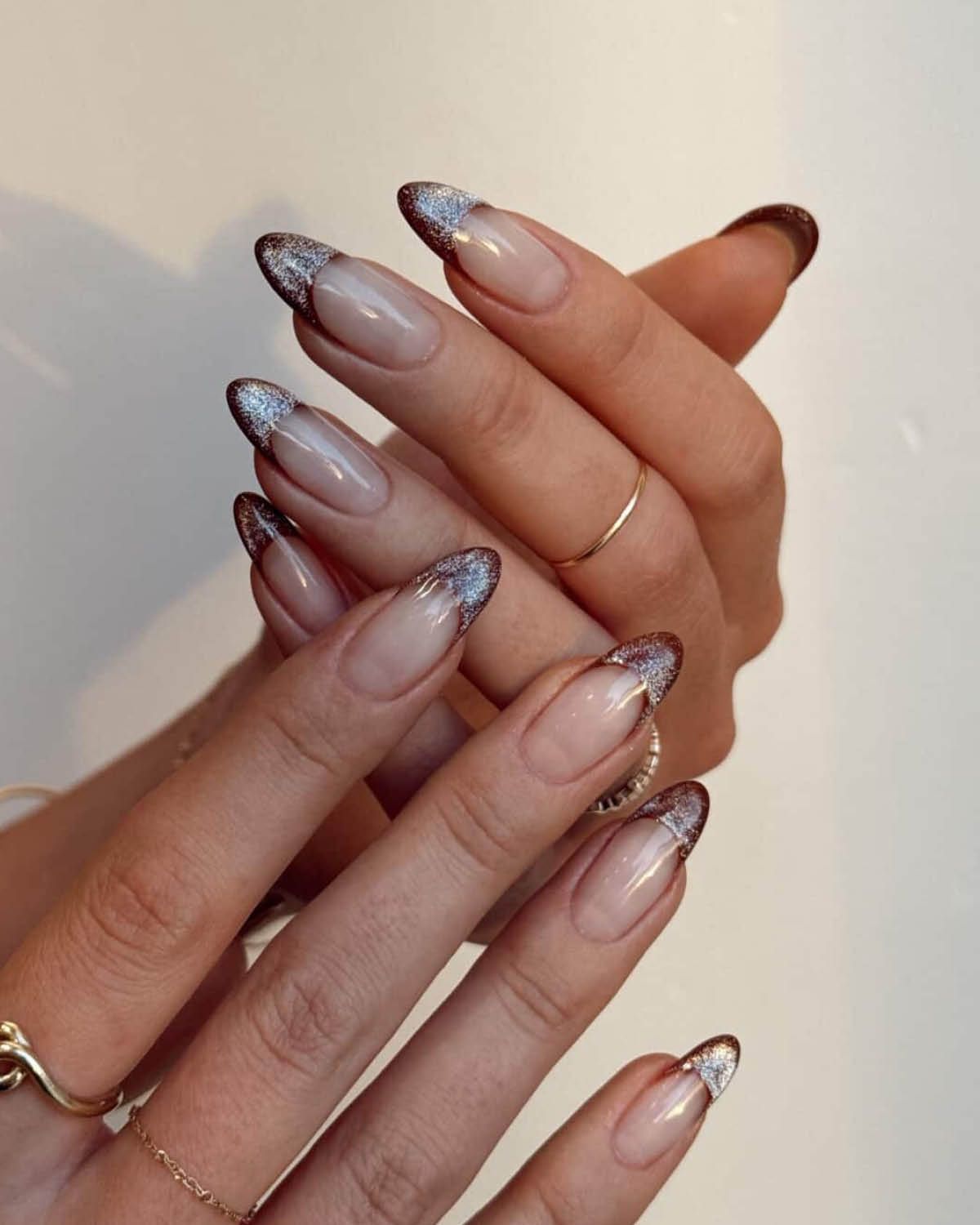 Long Stiletto Glitter French Manicure Nails Long Stiletto Glitter French Manicure Nails — Trendy Manicure Nails