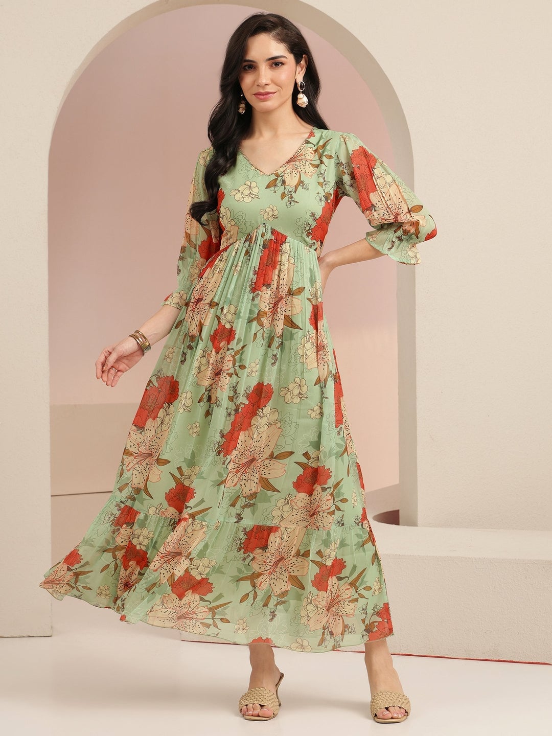 Mint Green Floral Chiffon Maxi Dress — Trendy Maxi Dresses Outfit