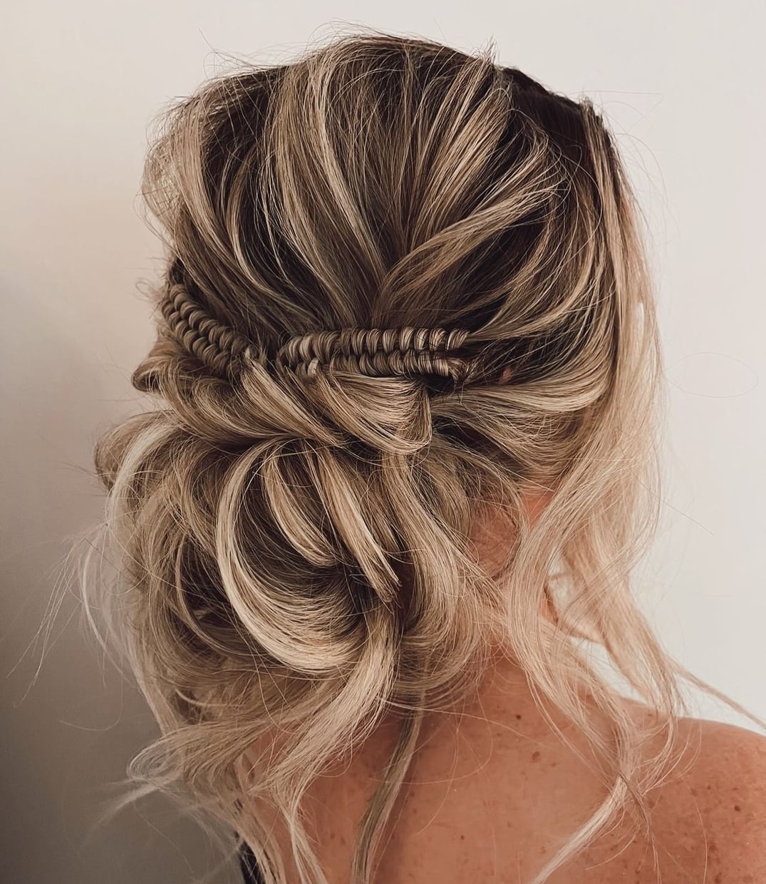 Blonde Messy Updo With Braids — Trendy Messy Bun Updo