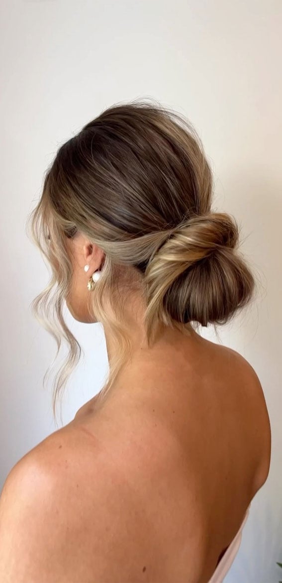 Dark Blonde Low Twisted Bun, Wavy — Trendy Messy Bun Updo