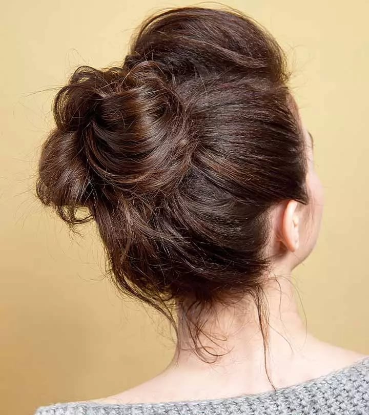 Voluminous Dark Brown Messy Bun — Trendy Messy Bun Updo