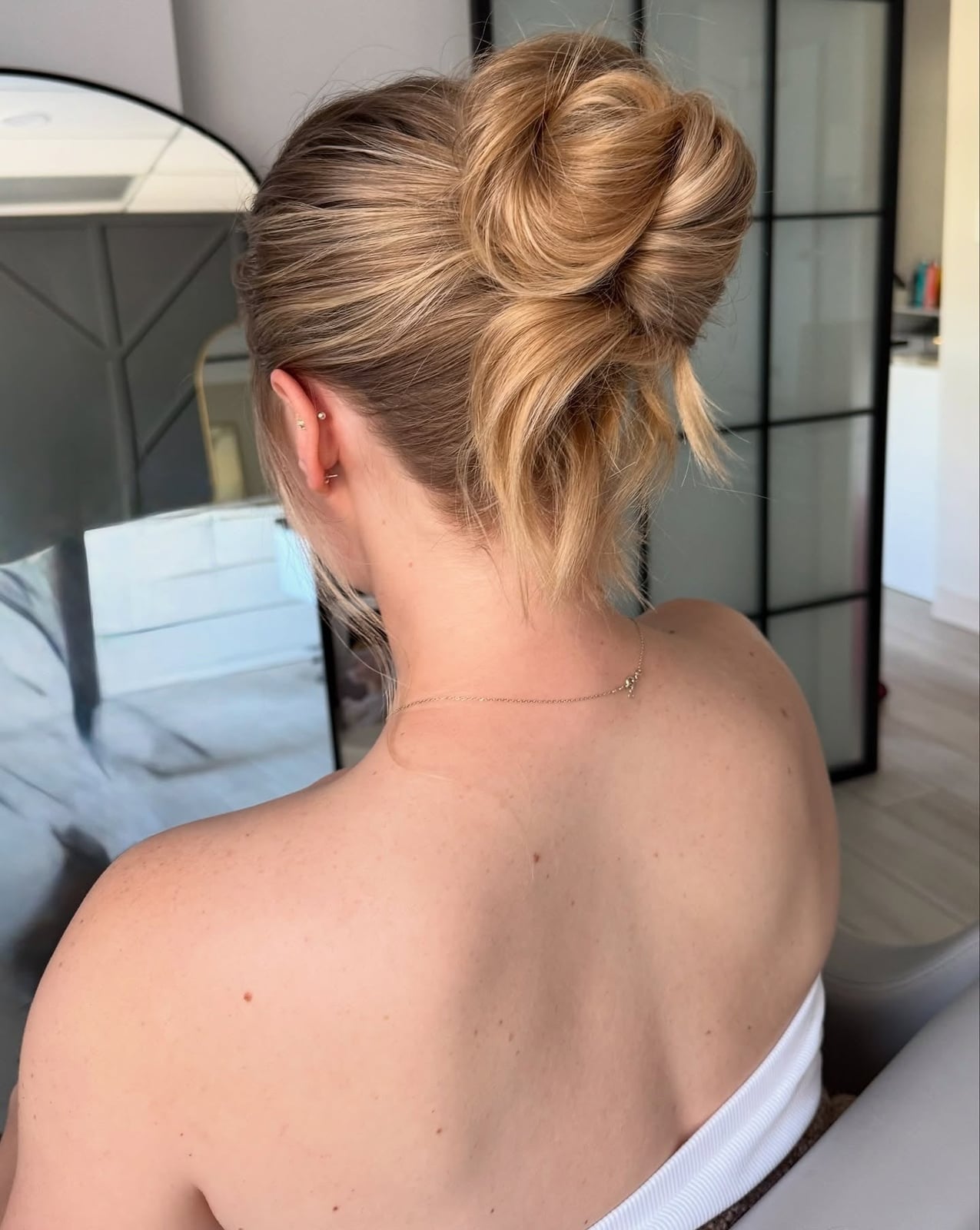 Honey Blonde Textured Messy Bun — Trendy Messy Bun Updo