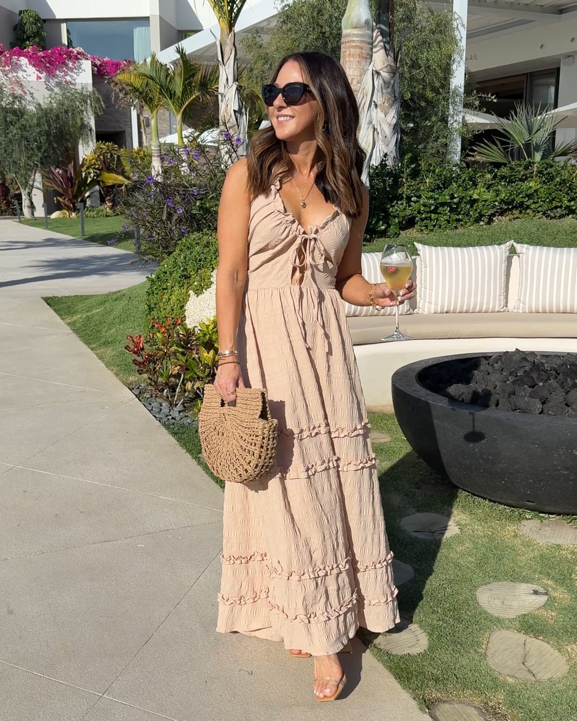 Beige Textured Maxi Dress with Tiered Ruffles Beige Textured Maxi Dress with Tiered Ruffles — Trendy Mexico Outfits