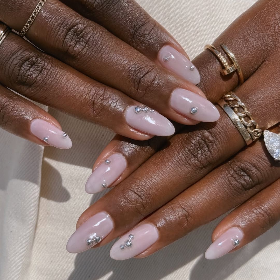 Almond French Tips With Polka Dots And Ladybug Almond French Tips With Polka Dots And Ladybug — Trendy Minimal Nails