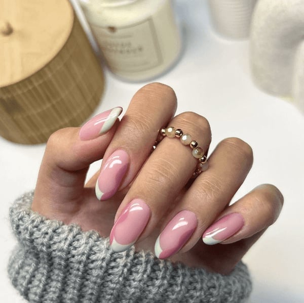 Short Square Pink With Abstract Pink Mint Tips Short Square Pink With Abstract Pink Mint Tips — Trendy Minimal Nails