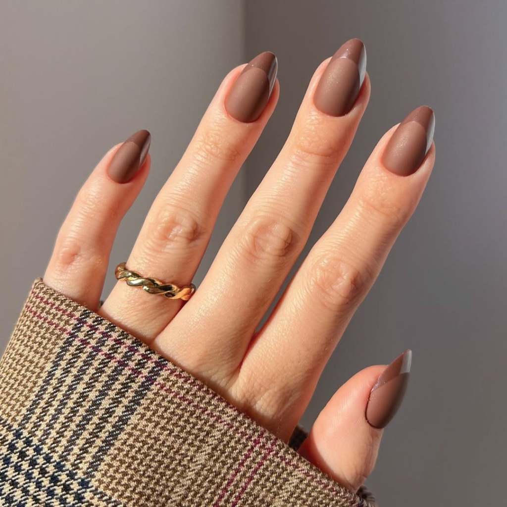 Medium Soft Square Matte Brown Gradient French — Trendy Mocha Nails