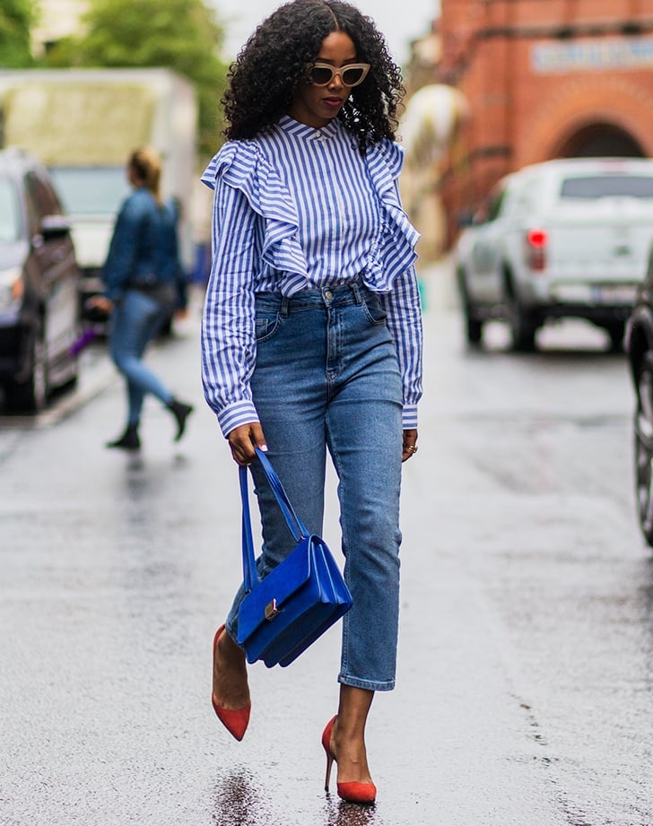 Straight Leg Mom Jeans with a Ruffled Blouse Straight Leg Mom Jeans with a Ruffled Blouse — Trendy Mom Jeans Outfits