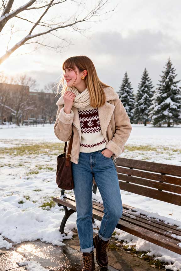 Vintage Mom Jeans with a Shearling Jacket Vintage Mom Jeans with a Shearling Jacket — Trendy Mom Jeans Outfits