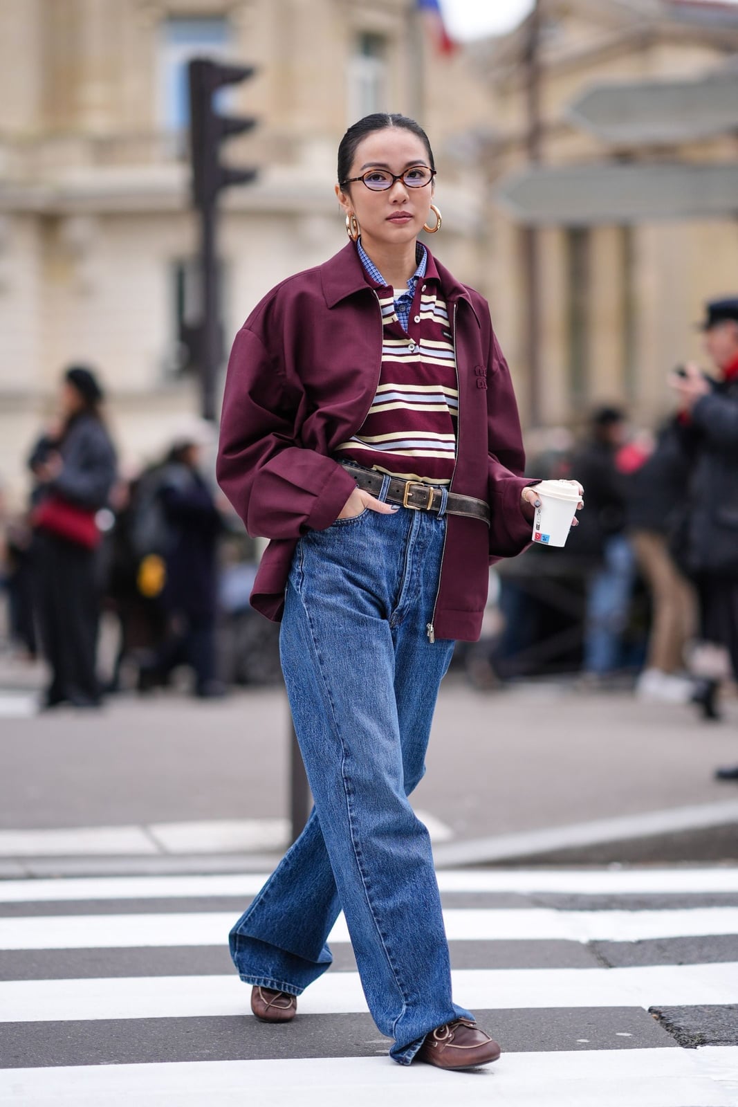 Baggy Wide Leg Jeans with a Navy Bomber Jacket Baggy Wide Leg Jeans with a Navy Bomber Jacket — Trendy Mom Jeans Outfits