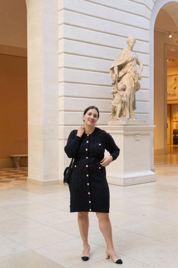 Knit Dress With Gold Buttons Knit Dress With Gold Buttons — Trendy Museum Outfits