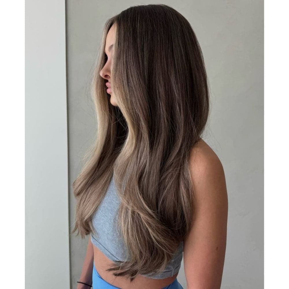 Mid-Back Mushroom Bronde Blend Mid-Back Mushroom Bronde Blend — Trendy Mushroom Brown Hair Color