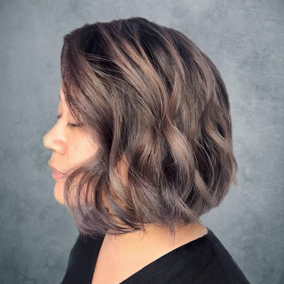 Chin Length Cool Toned Mushroom Brown Bob, Wavy Chin Length Cool Toned Mushroom Brown Bob, Wavy — Trendy Mushroom Brown Hair Color