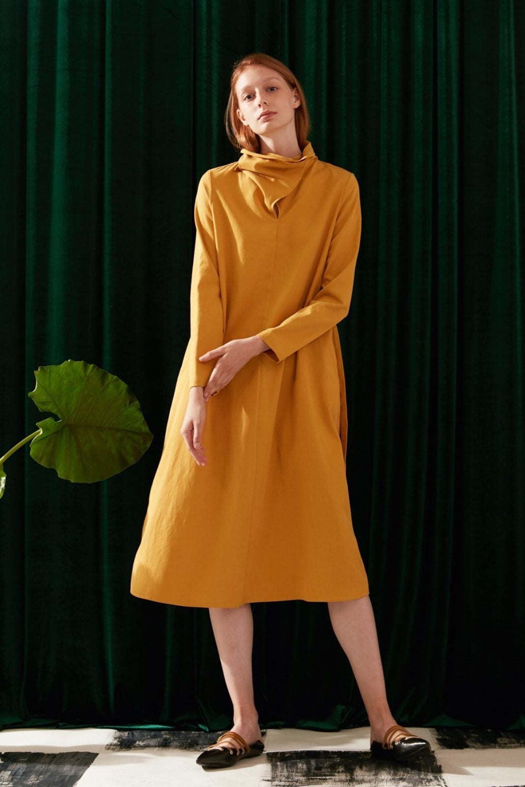 Ochre Yellow Linen Blend Shift Dress Ochre Yellow Linen Blend Shift Dress — Trendy Mustard Dress