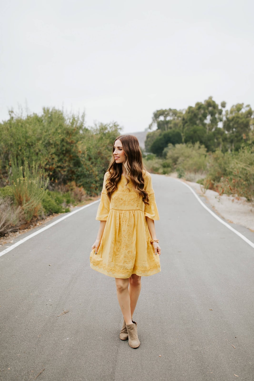 Mustard A-Line Mini Dress With Embroidery Mustard A-Line Mini Dress With Embroidery — Trendy Mustard Dress