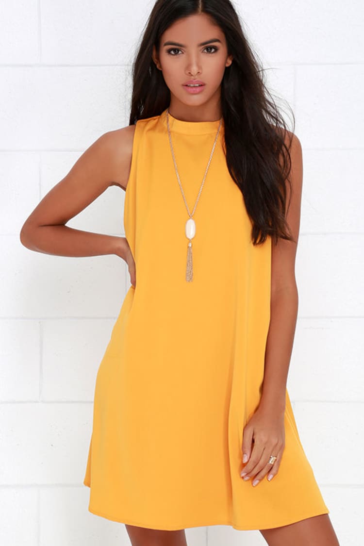 Mustard Sleeveless Swing Dress Mustard Sleeveless Swing Dress — Trendy Mustard Dress