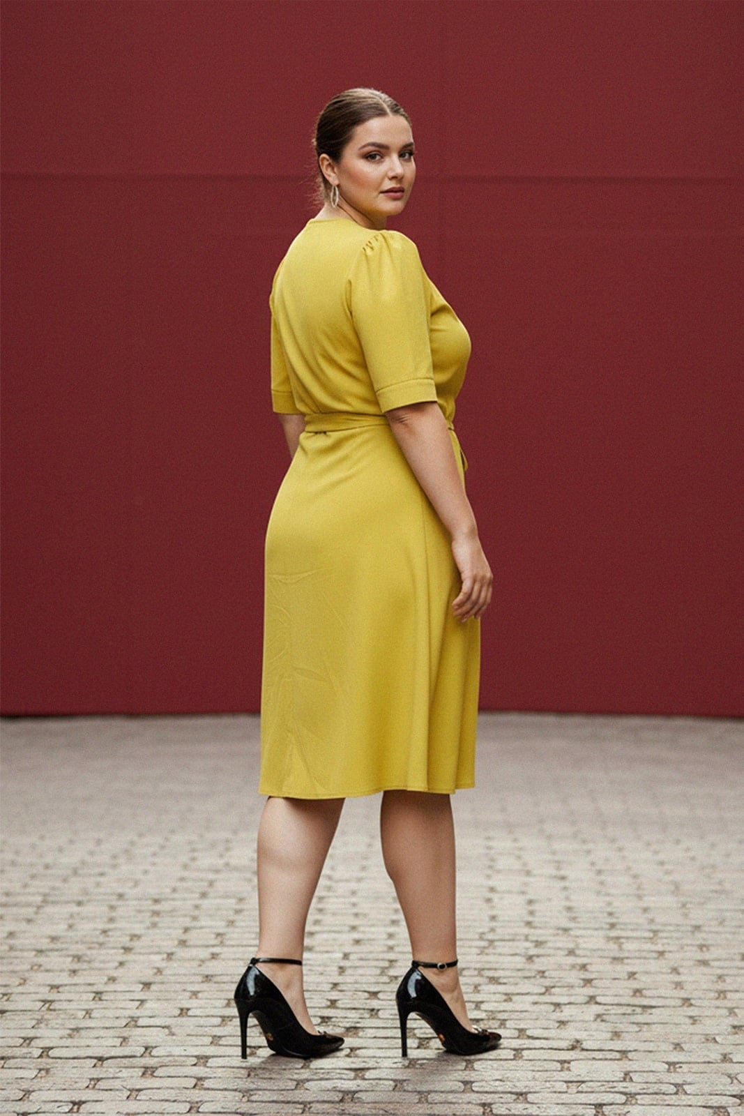 Mustard Puff Sleeve Midi Dress Mustard Puff Sleeve Midi Dress — Trendy Mustard Dress