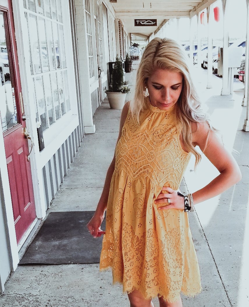 Yellow Babydoll Mini Dress With Lace Yellow Babydoll Mini Dress With Lace — Trendy Mustard Dress